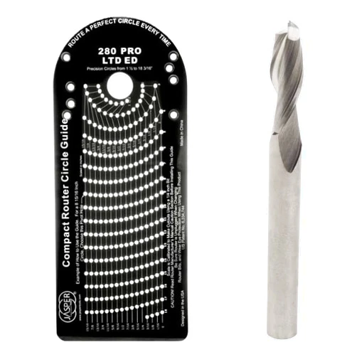 Jasper Tools Jasper 280 Pro Router Circle Cutter Jig and J601 Spiral Up Cut Solid Carbide 1/4 Bit Bundle | Cuts Perfect Circles from 1 ½” to 18 3/16” D - Circle Guide Kit Includes Centering Disc & Pivot Pins - Fi
