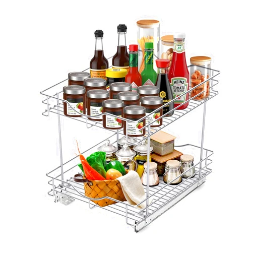 FULGENTE Chrome Finish Pull Out Drawer Cabinet Organizer 2 Tier (14