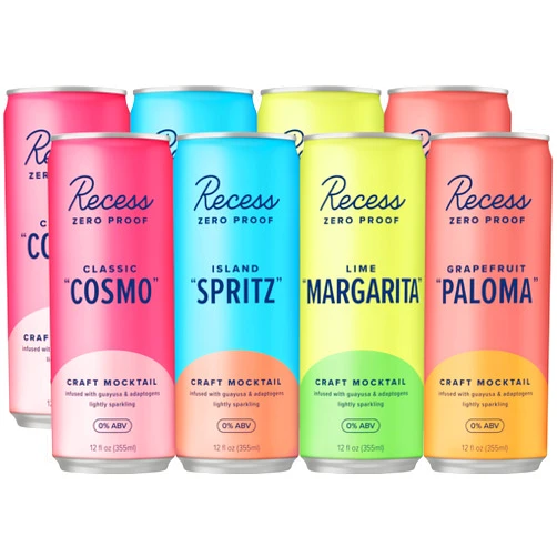 Recess Zero Proof Craft Mocktails, Alcohol Free Drinks, With Adaptogens, Non-Alcoholic Beverage Replacement, Mixer, Celebration, Party, (Happy Hour Sampler, 12oz, Pack of 12)