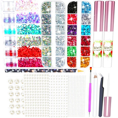 Shynek 6000 Face Gems Eyes Rhinestones Hair Pearl Stickers with 2PCS Face Glues for SFX Makeup, Stick on Body Crystal Makeup Jewels with Spirit Gum Adhesive for Halloween Costume Cosplay