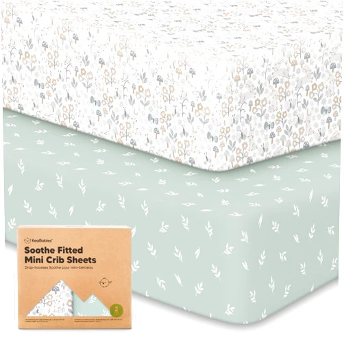 KeaBabies 2-Pack Mini Crib Sheets Fitted, Pack and Play Sheets - Organic Cotton Pack N Play Sheets for Pack and Play Mattress, Playard Baby Crib Sheets, Jersey Crib Sheets Neutral for Boys, Girls (Prairie)