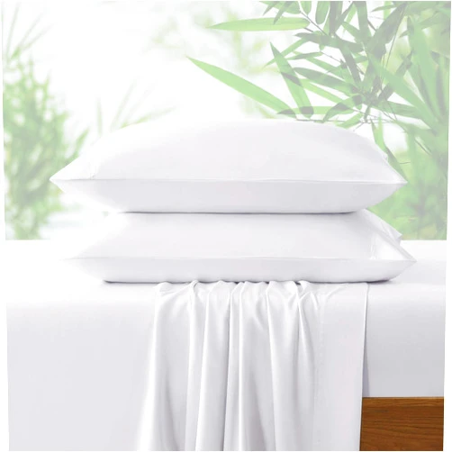 NATUREFIELD 4Pcs Cooling Sheets Set CK Size Rayon Derived from Bamboo Bed Sheets Soft Breathable 1 Flat Sheet, 1 Fitted Sheet, 2 Pillowcases White