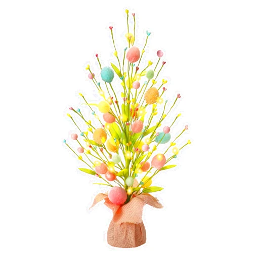 RoseCraft Easter Decorations, Artificial 18 Inch Pre-Lit Easter Egg Tree Tabletop Decor with Delicate Ornaments, for Home Party Wedding Holiday Spring Summer Decoration, Pink/Blue/Yellow.