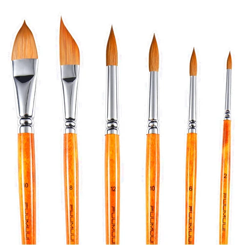Fuumuui Sable Watercolor Brushes Kolinsky Watercolor Paint Brushes for Artists Professional 6pcs - Pointed Rounds Cat Tongue Oval Wash Dagger for Watercolor Acrylics Inks Gouache Painting