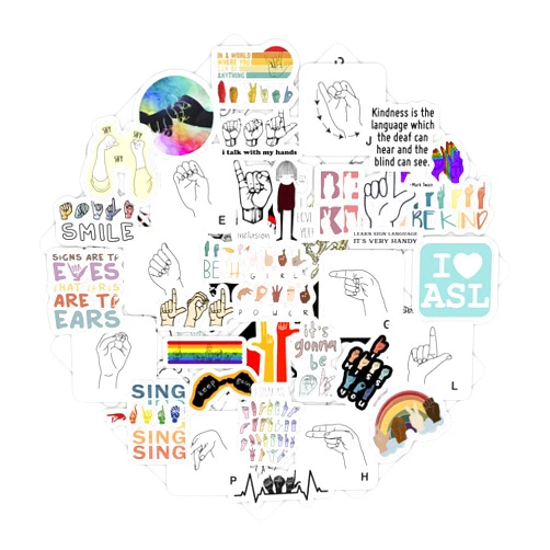 BulbaCraft 100Pcs Sign Language Stickers Alphabet, ASL Stickers for Water Bottle and Laptop - Sign Language Party Favors & Decorations, Waterproof Vinyl Decals