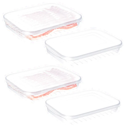 Suclain 4 Pieces Bacon Keeper Plastic Deli Meat Saver with Lids Airtight Cold Cuts Cheese Container for Fridge Food Refrigerator Storage Box Shallow Low Cookie Holder, 9.65 x 7.28 x 1.38''