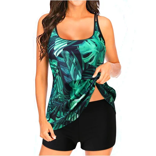 Brnmyaeo Womens Tankini Swimsuits Tummy Control Bathing Suits Tankini Tops Halter V Neck Modest Swimwear with Shorts Sexy