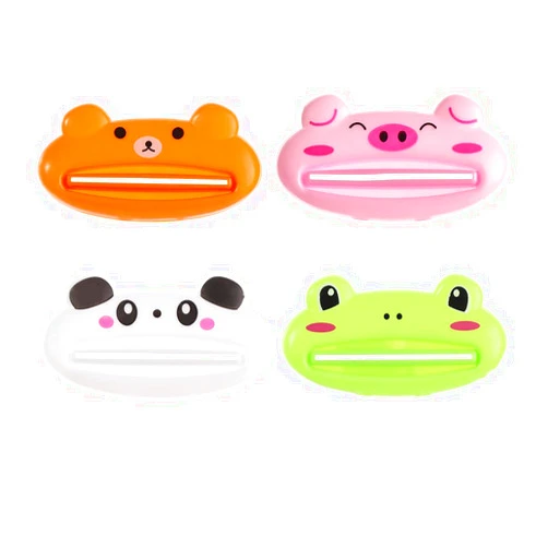 Vctitil 4 Pcs Toothpaste Tube Squeezer Dispenser Bear Frog Panda Pig Cartoon Tube Squeezers Toothpaste Clips Toothpaste Rolling Holder Squeezer