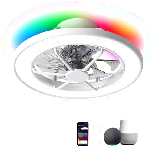 ocioc Low Profile Ceiling Fans with Lights,18 in Smart Ceiling Fans with Alexa/Google Assistant/App Control Color Changing LED-RGB Back Ambient Light for Bedroom