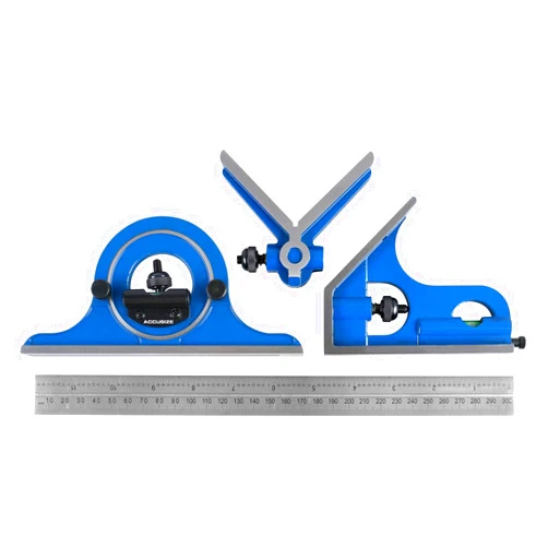 Accusize Industrial Tools Combination Square Set, 12''/300mm, 4 Pcs/Set, 0000-8108