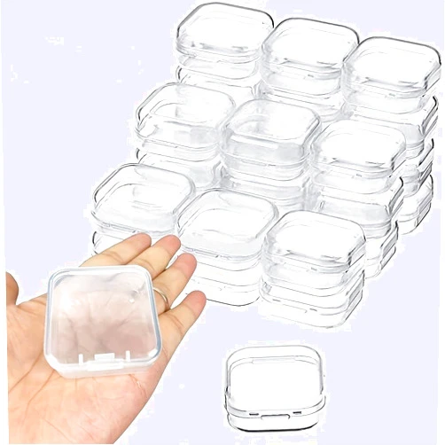 VANZBON 30 Packs Clear Small Plastic Containers Transparent Storage Box With Hinged Lid For Items Crafts Jewelry Package Clear Cases (30pcs 1.7x1.7x0.79inch)