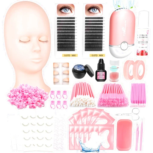 Lucomb Lash Training Kit for Eyelash Extension, 232 PCS Individual Lash Kit for Beginner Practice with Everything: Mannequin Head with Removable Eyelids Fan Eyelashes Glue Tweezers Lash Tools Supplies