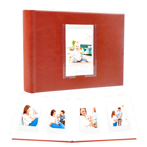Ruibytree 64 Pocket 2x3 Photo Album with Writing Space, Leather Cover, Compatible with Fujifilm Instax Mini 12 11 9 99 8 7+ 40,Polaroid Snap Instant Cameras & Zip Instant Printer(Brown)