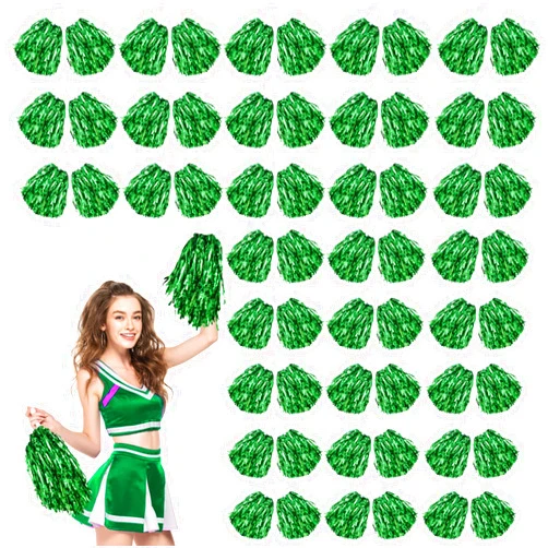 Hanaive 60 Pcs Cheerleading Pom Poms Cheer Pom Poms Fun Pom Poms Metallic Foil Pom Poms Cheerleading Poms with Plastic Handles for Cheering Squad Team Spirited Sports Dance
