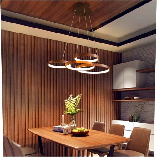 FKTHYO Adjustable Modern Dining Table Chandelier, Living Room Lamp Dimmable with Remote Control Aluminum Rings Pendant Lamp, Cafe Restaurant Pendant Lights,Chandeliers led,One Color-4 Lights