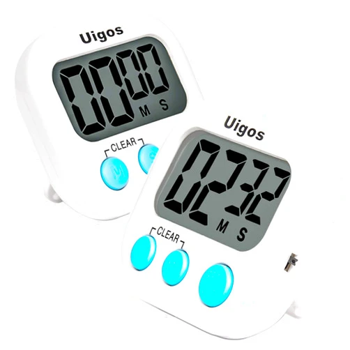 Uigos 2 Pack Digital Kitchen Timer II 2.0, Big Digits, Loud Alarm, Magnetic Backing, Stand, for Cooking Baking Sports Games Office (White) (2 Pack)