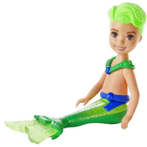 Barbie Dreamtopia Chelsea Merboy Doll with Green Hair & Tail, Accessory, Small Doll Bends at Waist
