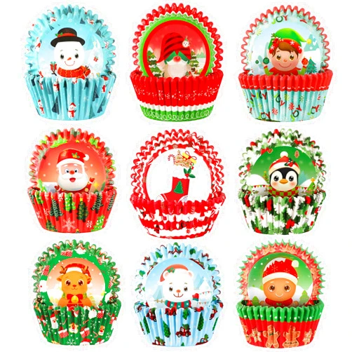 SANNIX 450pcs Christmas Cupcake Liners, Santa Snowman Christmas Cupcake Wrappers Baking Cups Paper Wraps Muffin Liners for Xmas Birthday Party Candy Cake Decorations Supplies(9 Designs)