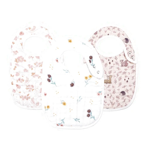 Egmao baby Snap Muslin Bibs for Girls, 3-Pack Baby Bibs for Infants, Newborns and Toddlers, 100% Cotton Muslin Absorbent & Soft Layers, Adjustable Snaps,