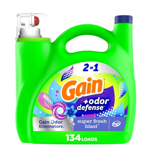 Gain Odor Defense Liquid Laundry Detergent, Super Fresh Blast Scent, 194 fl oz, 134 loads, 2 in 1, Laundry Detergent Liquid Soap, HE compatible