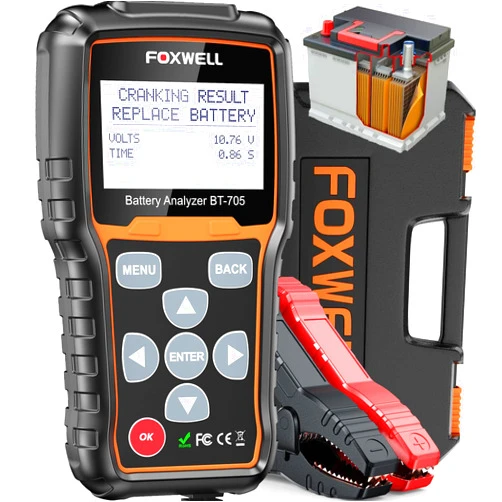 FOXWELL BT705 Car Battery Tester 12V 24V, Automotive 100-2000CCA Battery Load Tester Battery Analyzer Digital Charging System Alternator Tester Cold Cranking for Heavy Duty Truck Boat Marine SUV ATV