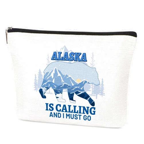 SEAOYOZO Alaska Gift Makeup Bags for Women Travel Trip Bag for Alaska Cruise Lovers Portable Beach Accessories with Zipper Pouch Cosmetic Bags for Girls
