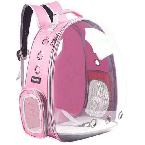 BEIKOTT Cat Backpack Carriers, Dog Backpack, Pet Backpack for Small Cats Puppies Dogs Bunny, Airline-Approved Ventilate Transparent Bubble Backpack for Travel and Outdoor(Pink)