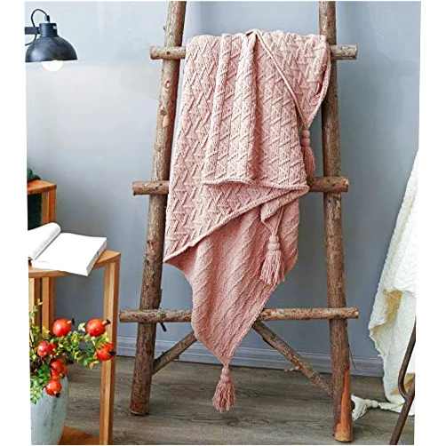 DUJEFF Knit Throw Blanket, Warm Cozy Nap Tassel Waffle Weave Blanket, Farmhouse Knit Throw Blanket for Couch Sofa Chair Bed Beautiful Home Decor (Color : Red)
