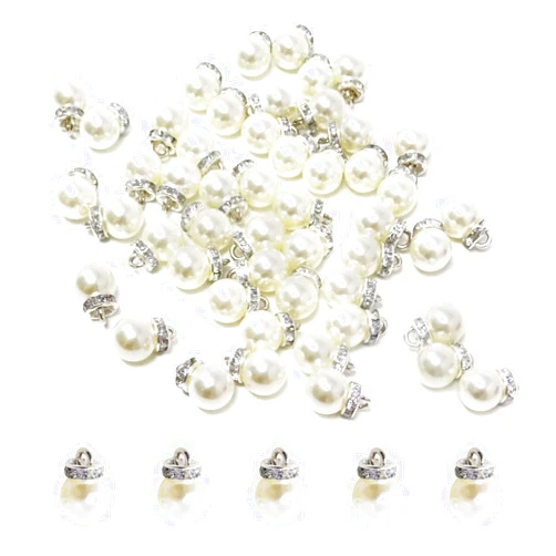 Honbay 50PCS Fashion Cute Pearl Charms Pendant with Rhinestones Pearl Hanging Ornaments for Jewelry Making and DIY Crafts