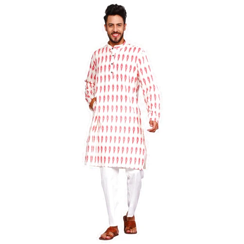 TOSQP27 Mens Pure Cotton Kurta Pajama Set Gift Printed Knee-Length Casual Wear Ethnic Long Sleeve Top for Wedding Festival
