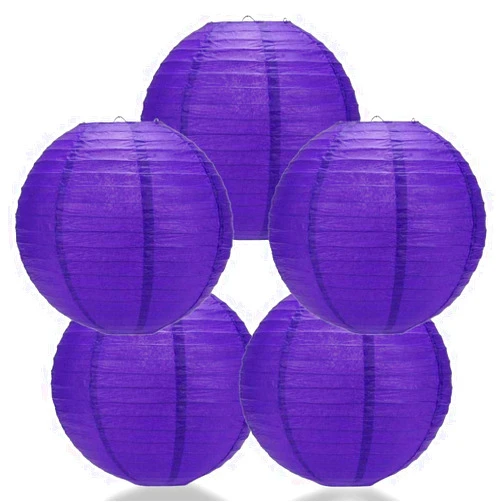 Quasimoon PaperLanternStore.com (5-Pack) 12 Inch Plum Purple Round Paper Lantern, Even Ribbing, Hanging Decoration