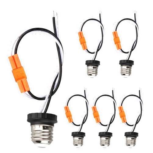 Helunsi E26 Socket Adapter, 6 Pack Light Bulb Socket Pigtail, Screw in Male Light Socket Pigtail, E26 Medium Base Recessed Light Socket Adapter for LED Ceiling Light Downlight Outlet Converter Socket