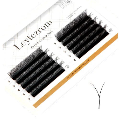 Leytezrom YY Eyelash Extensions Supplies Y Lash Extension Kit 0.07mm D Curl Mix Tray 8-15mm Premade 4D Premade Fans Eyelash Extensions 10 Rows Volume Lash Extension (14mm, 0.07 C -black)