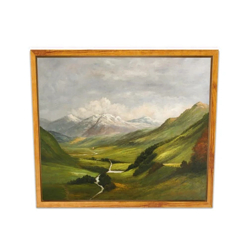 SHENIFY Landscape Vintage Framed Canvas Wall Art Classical Mountain Range Valley Prints Farmhouse Kitchen Office Decor - 8x10in Natural Framed