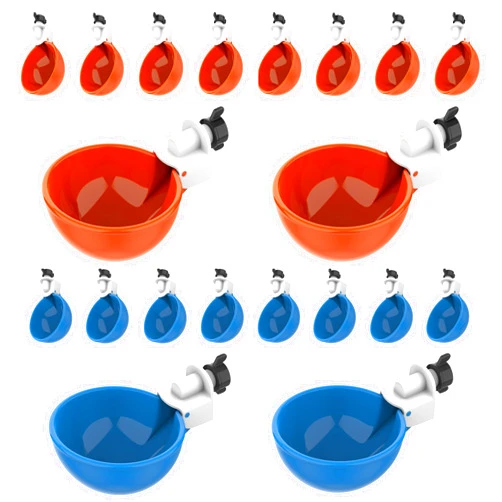 Lil'Clucker 20 pcs Chicken Waterer Cups - 10 Orange & 10 Blue