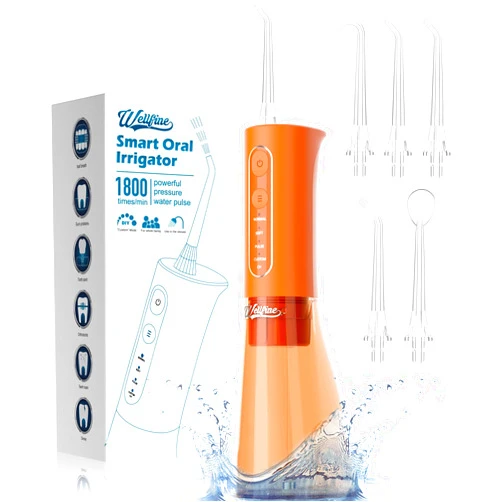 WELLFINE Water Dental Flosser Teeth Pick: Portable Cordless 4 Modes Flossers Pic 300ML Rechargeable Floss Pik Powerful IPX7 Waterproof Oral Irrigator for Cleaning Gum Care Braces for Home Travel