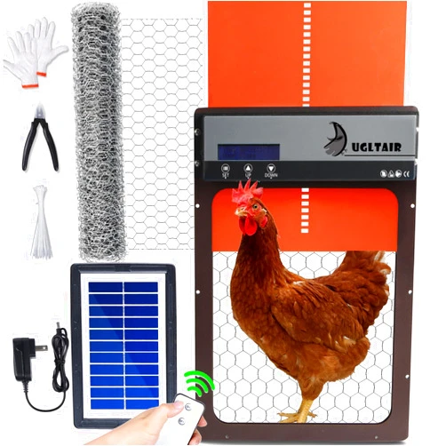 Augltair Automatic Chicken Coop Door with Coop Net, Solar Power Auto Coop Door Plug-in or Battery Powered, Remote Control Automatic Timer Door, Chicken Wire Fencing for Farm