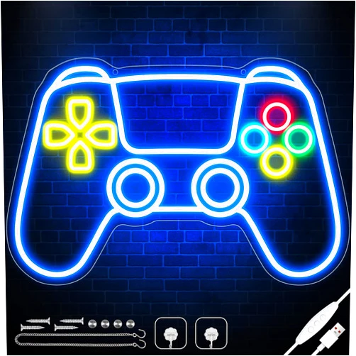 Spxkd Gamer Neon Sign for Gaming Room Wall Decor 9-position Brightness Adjustable Gamepad Shape LED Neon Lights Sign Gamer Room Gifts for Teenage Boys and Kids 16.9