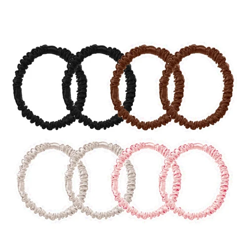 Uisgong 8 Pcs Set 100% Pure Mulberry Silk Hair Scrunchies Silk Hair Ties for Women Girls Curly Thick Thin Hair Women's Black Satin Cute Sleepy Bulk Hair Tie Scrunchie Sleep