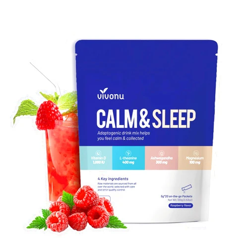VivoNu Calm & Sleep Powdered Drink Mix Raspberry L Theanine Ksm-66 Ashwagandha Magnesium Glycinate Vitamin D 3 Supplements for Relaxation & Focus No Sugar Non GMO