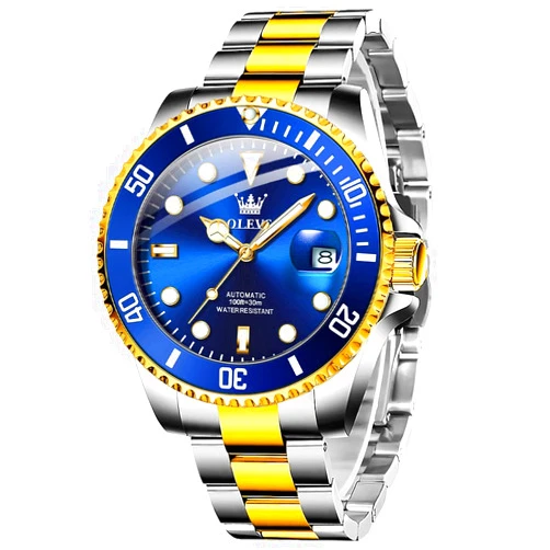 OLEVS Automatic Watch for Men, Big Face Business Casual Men's Self Winding Watch with Date, Classic Rotatable Bezel Luminous Waterproof Dress Watch for Men, Stainless Steel Band