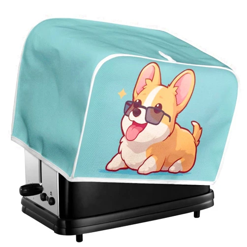 Daulesho Funny Corgi Toaster Cover 2|4 Slice, Sunglasses Dog Puppy Kitchen Small Appliance Cover, Cartoon Cute Corgis Dust Fingerprint Protection Machine Washable -M