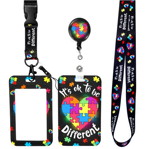 Whaline Autism Awareness ID Badge Holder with Retractable Reel Inspirational Hearts ID Holder with Breakaway Lanyards for Autistic Pride Day Office School Hospital Gifts Supplies