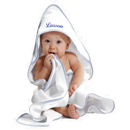 Fastasticdeal Custom Personalized Embroidered Cotton White w/Blue Bath Baby Hooded Towel