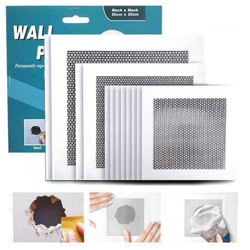 WDSHCR Drywall Repair Kit 12 Pieces Aluminum Wall Repair Patch Kit, 4/6/8 inch Fiber Mesh Over Galvanized Plate, Dry Wall Hole Repair Patch Metal Patch with Extended Self-Adhesive Mesh (12 Pcs)