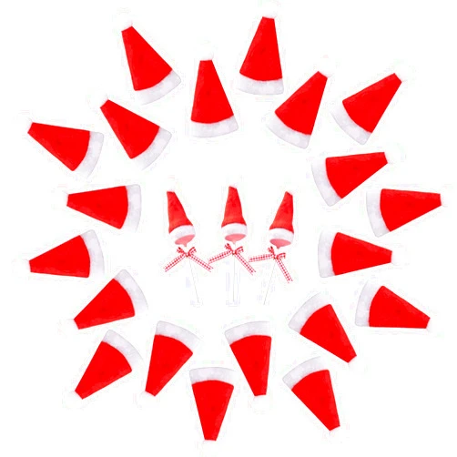 Biubee 36 Pcs Mini Santa Hats- Christmas Lollipop Hat for Crafts- Mini Santa Claus Hat Wine Bottles Cover for Christmas Silverware Holders Table Dinner Decorations