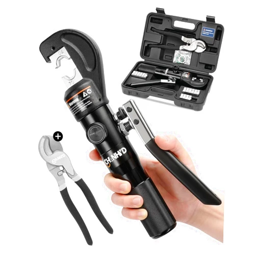 CHANHYD Hydraulic Crimping Tool & Cutter - 8 US TON, 12 AWG to 2/0-9 Die Set for Electrical Terminal Cable Wire - Lug Crimper Kit