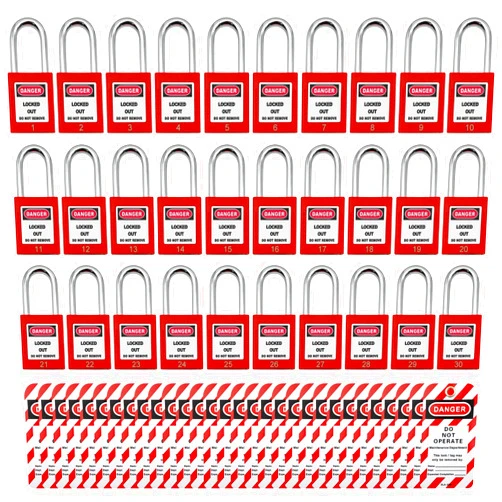 JOJOMARK Lockout Tagout Locks, Safety Padlock, Loto Locks Keyed Differently Lock Out Tag Out 30 pcs Safety Padlocks Plastic with 30 Lockout TagOut Tags Red