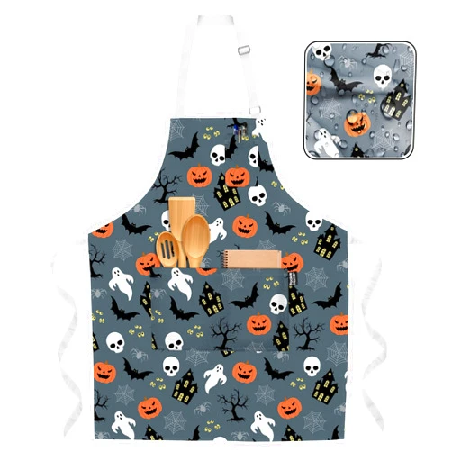 Pookie Home Professional Grade Premium Chef Kitchen Aprons for Cooking with Two Pockets, Water and Stain-Resistant, Machine Washable, Cute Cooking Aprons for Women and Men (Seasonal, Spooky Halloween)