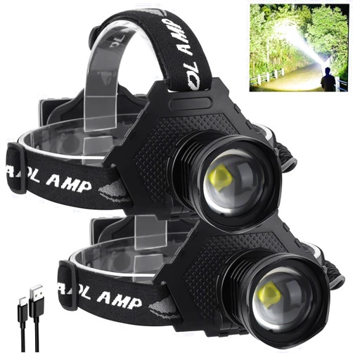 QOPOYU Rechargeable Headlamp, 3000 Lumens Head Lamps Led Rechargeable Headlights with 10 Modes, 90° Adjustable Bright Headlamps for Adults, IPX7 Waterproof Head Lights for Fishing Camping